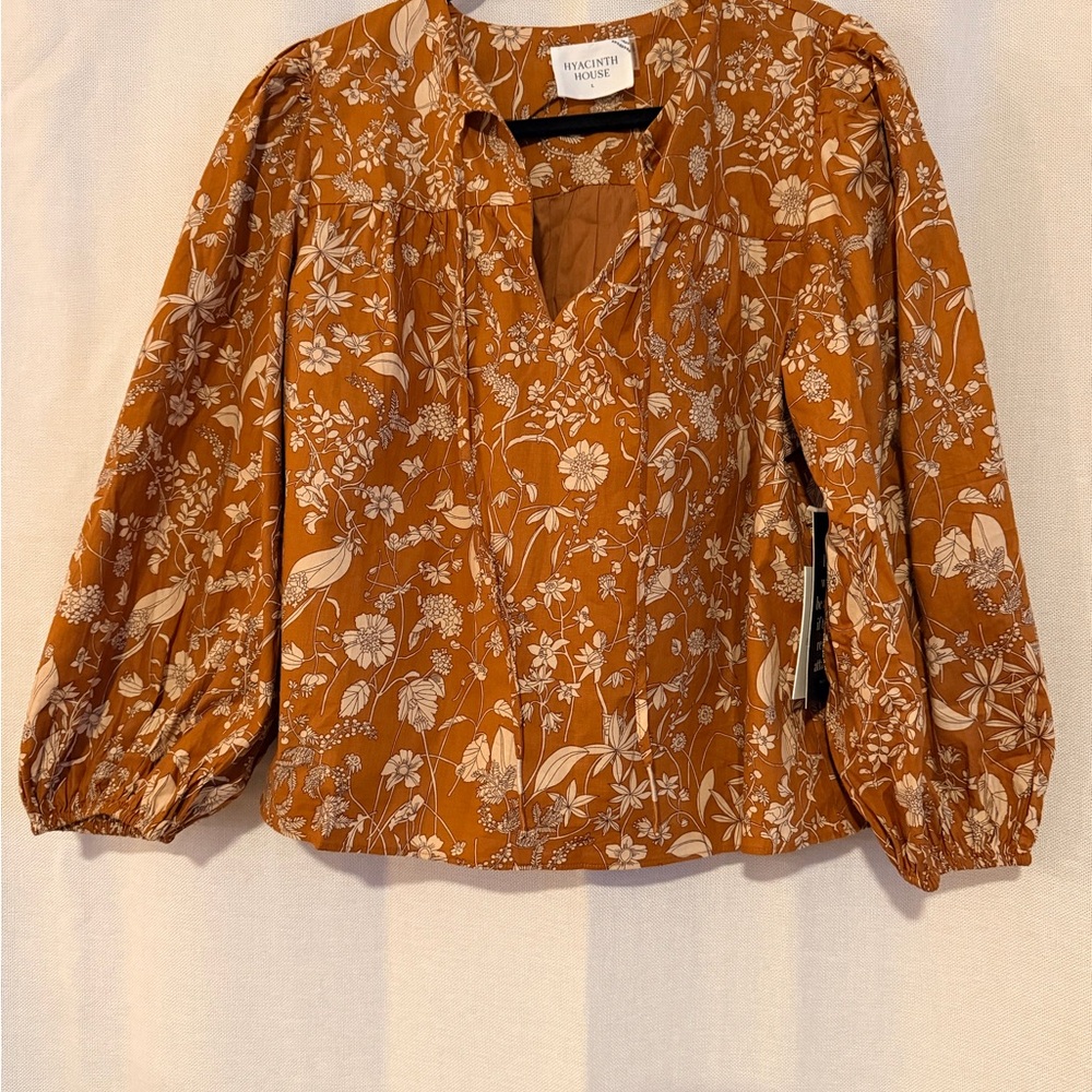 NWT TUCKERNUCK burnt orange floral portions blouse
